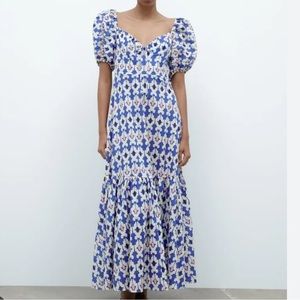 Zara Blue and White Midi Dress